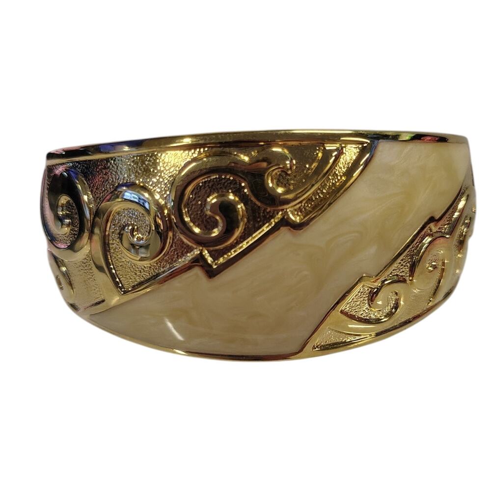 Avon Gold Tone & Pale Yellow Cream Enamel Cuff Bracelet 80's